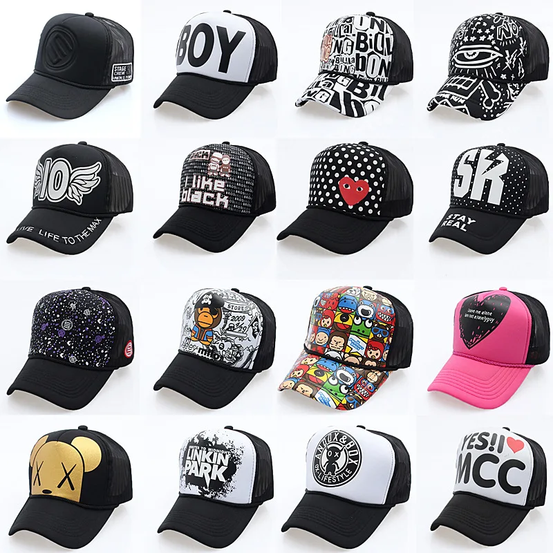

2019 New Fashion Cartoon Net Hat Baseball Caps Wholesale Adjustable Fitted Hats Casual Letter Printing Wash Cap For Men Women