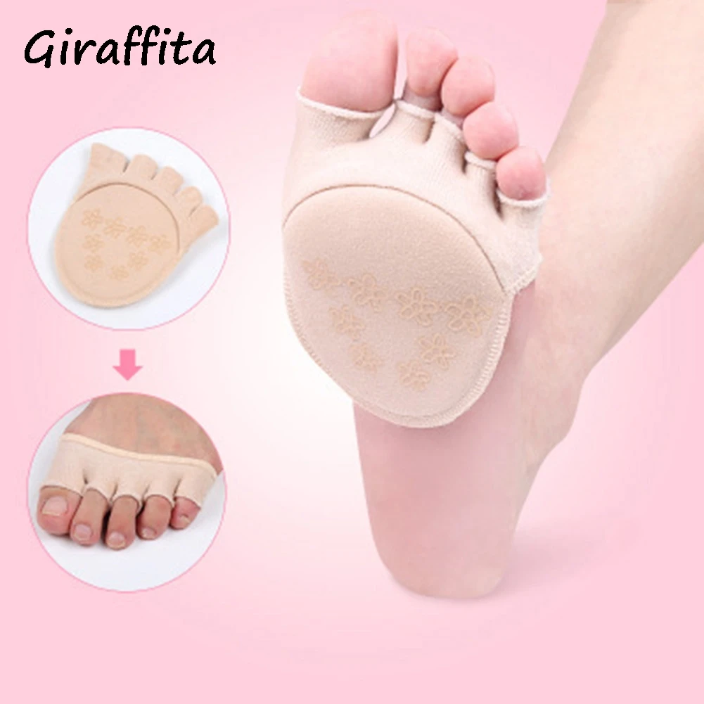 Giraffita Women Invisible Socks Non Slip Toe Half Grip Heel girl Five Finger Sock women outside half stealth calze Cotton Blend