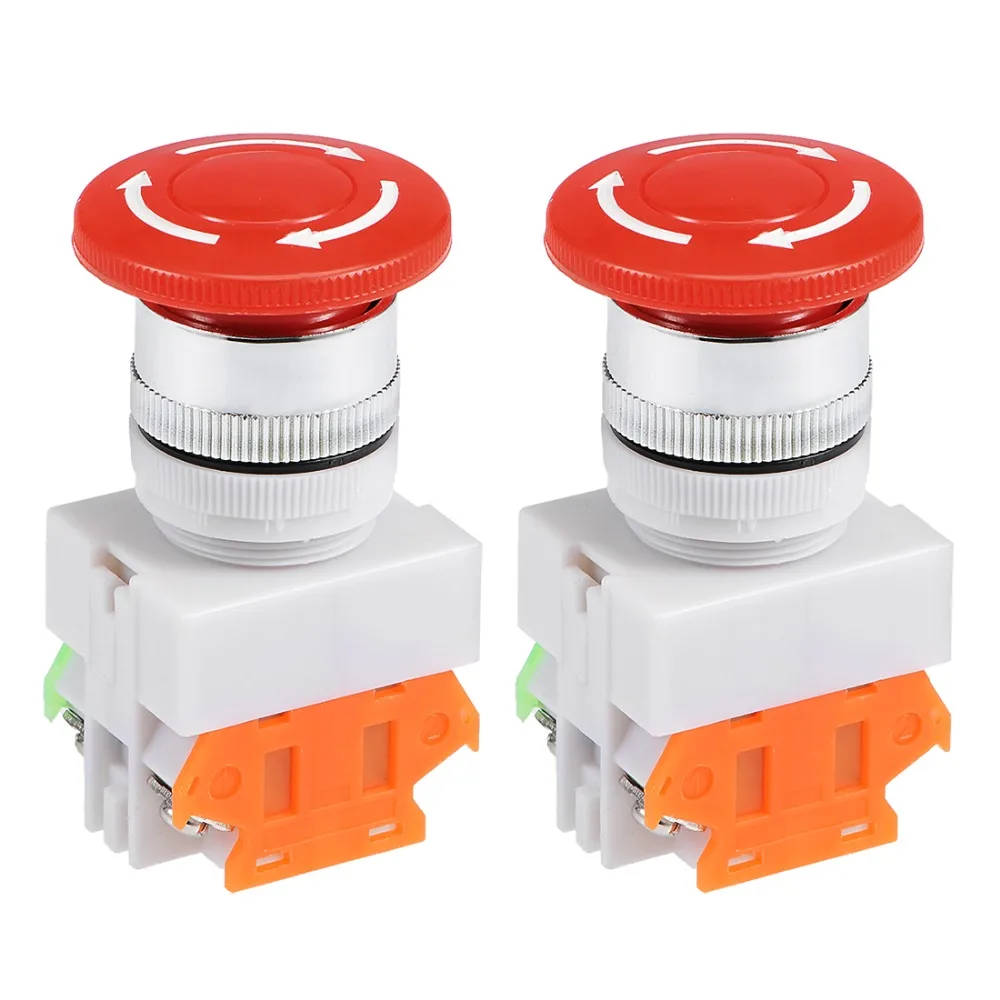 

UXCELL 2pcs 22mm Switches Mounting Hole Latching Emergency Stop Push Button Switch Red 1NO 1NC control electromagnetic starter
