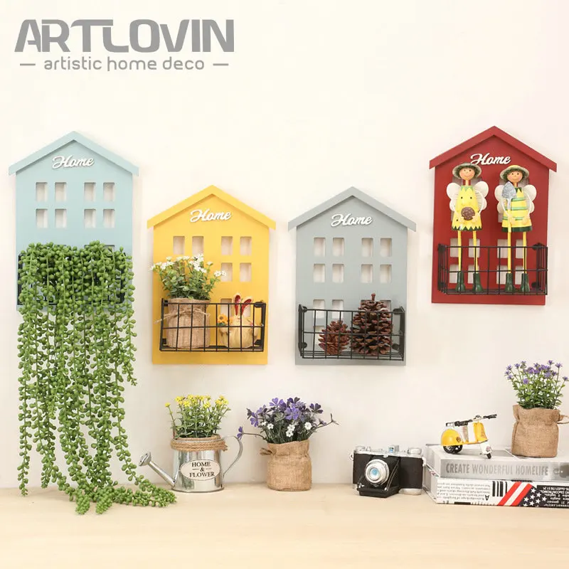 Goede Creative Wall Mounted Opknoping Huis Model Mini Craft voor Home Tuin Deur Decoratie Miniatuur 3d Houten Bloempotten
