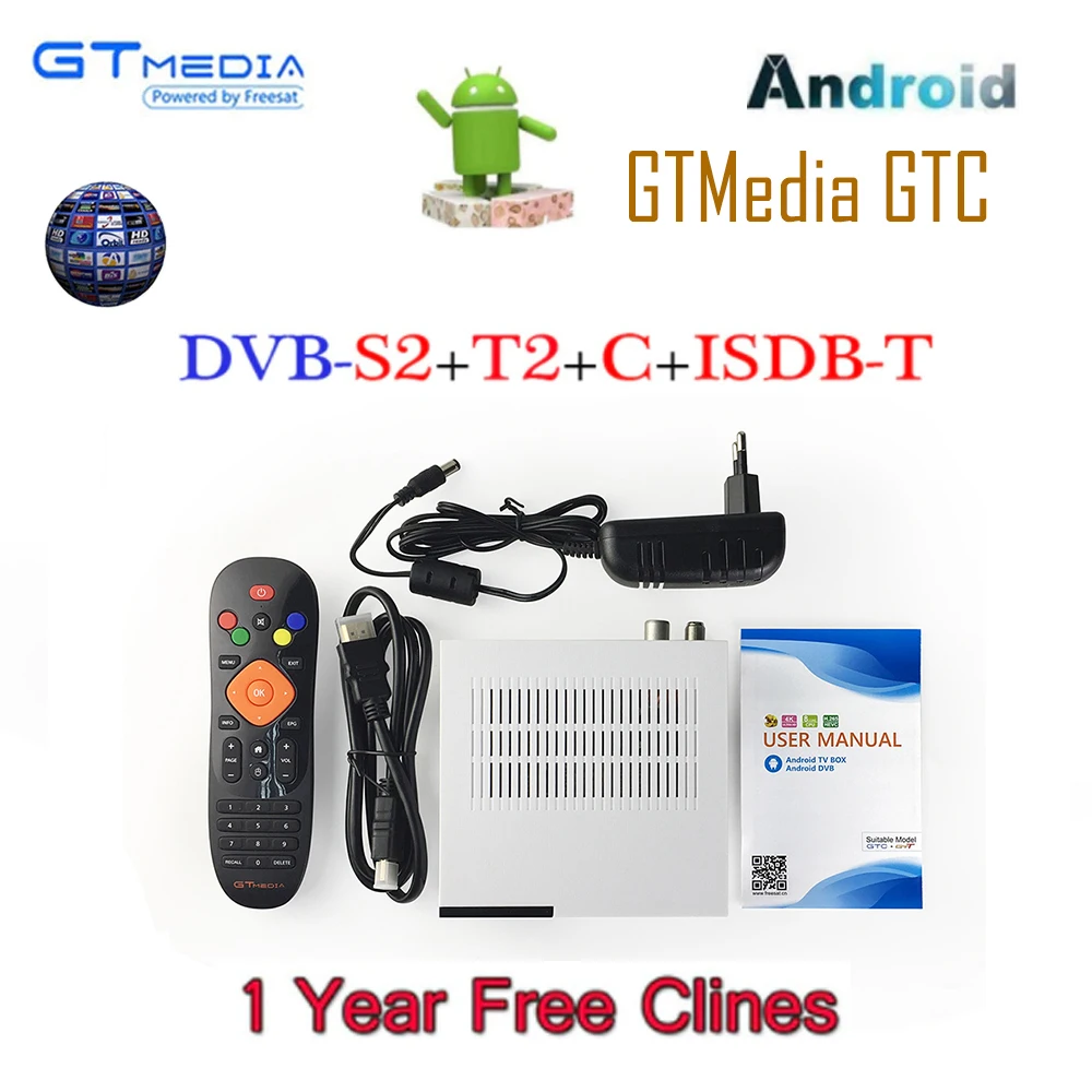 

Gtmedia GTC FTA Satellite Receiver DVB S2 Biss VU Cline Receptor DVB-C Tuner dvb T2 4K Android tv box ISDB-T Bluetooth 4.0 IPTV