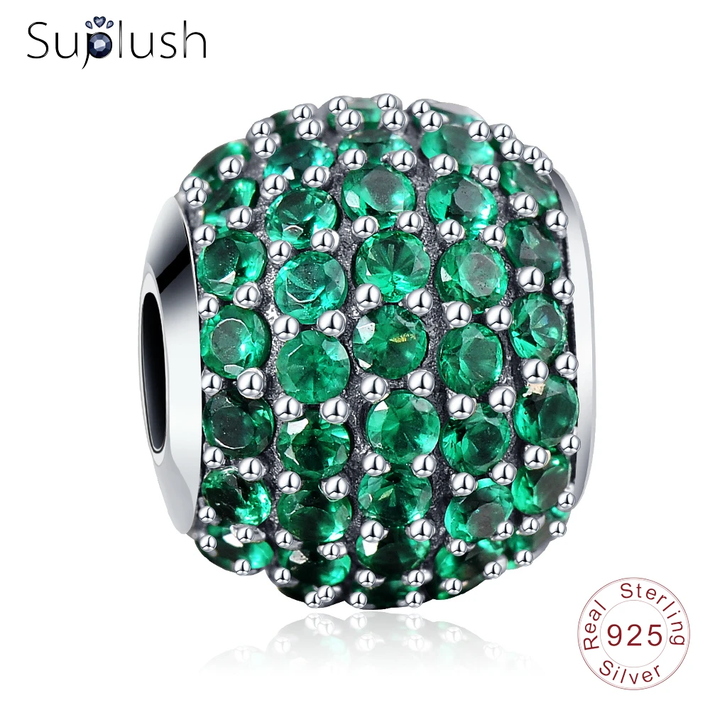 Suplush Ослепительный зеленый CZ шар с гравировкой бирюзовые очаровательные бусины