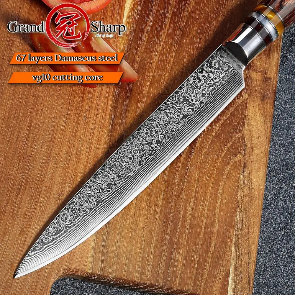 Ceny Damaszek noże kuchenne krojenie rzeźba nóż szefa kuchni japoński vg10 Damascus Steel łosoś nóż szynka Sashimi Sushi akcesoria do ciast krajalnica