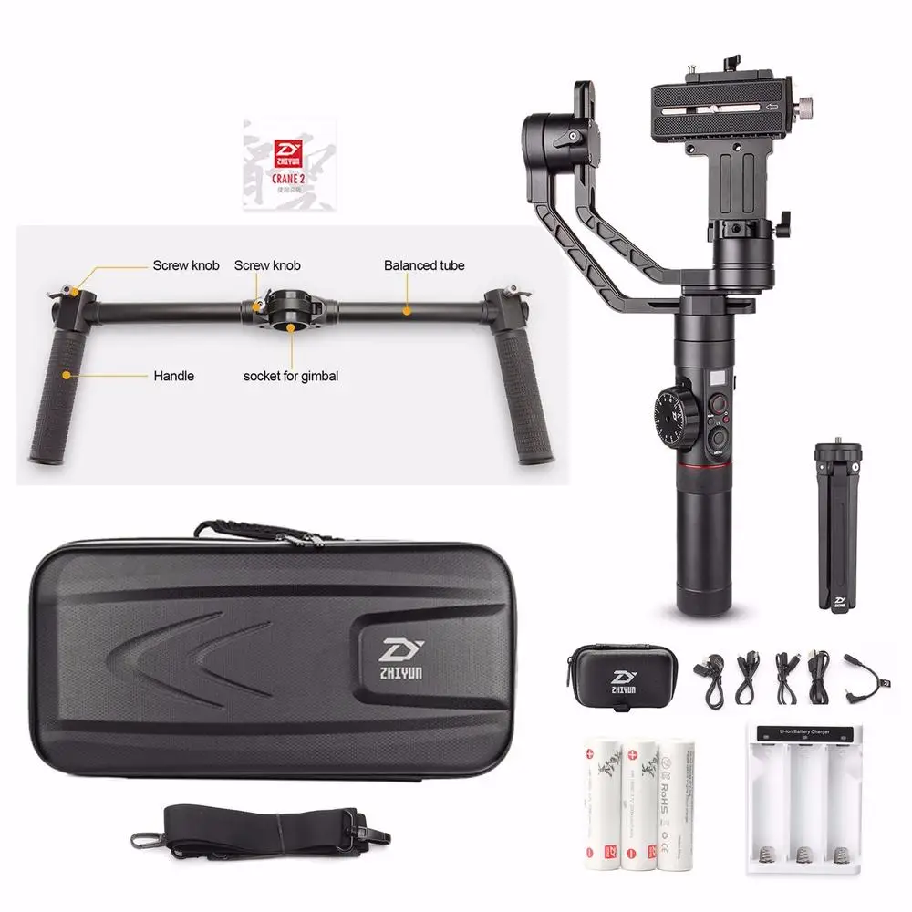 Zhiyun Crane 2 Crane2 3 Axis Ручной Стабилизатор+ Zhiyun двойная ручка кронштейн для DSLR камер нагрузка до 3,2 кг
