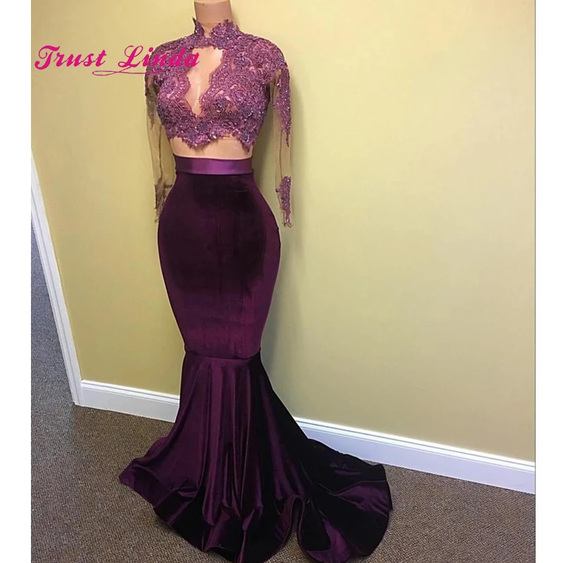 

Velvet Woman Dresses For Party And Wedding High Neck Long Sleeves Women Wedding Party Dress Vestido De Madrinha Longo