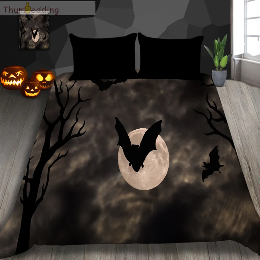 

Thumbedding Night Moon Bat Bedding Set Luxury Halloween Bat Duvet Cover Twin Full Queen King Western Decoration Bed Set 3pcs