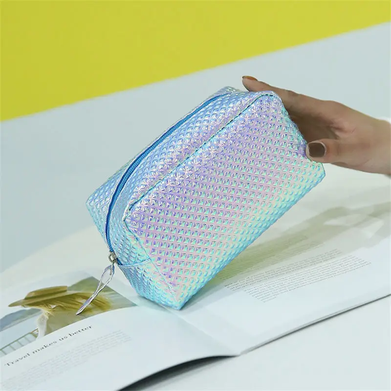 

Hologram Laser Cosmetic Bags Women Holographic Makeup Female Travel Long Toiletries Organizers Pouch Wash Storage Case