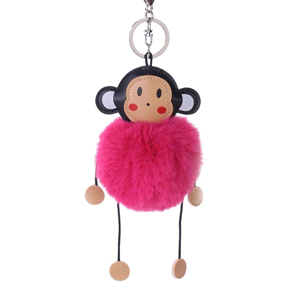 Cute Cartoon Monkey Artificial Fur Fluffy Ball Keyring Key Chain Bag