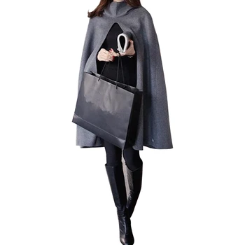 

Hooded Cloak Woolen Wind Coat Women Long Cape Fashion Outwear Loose Overcoat