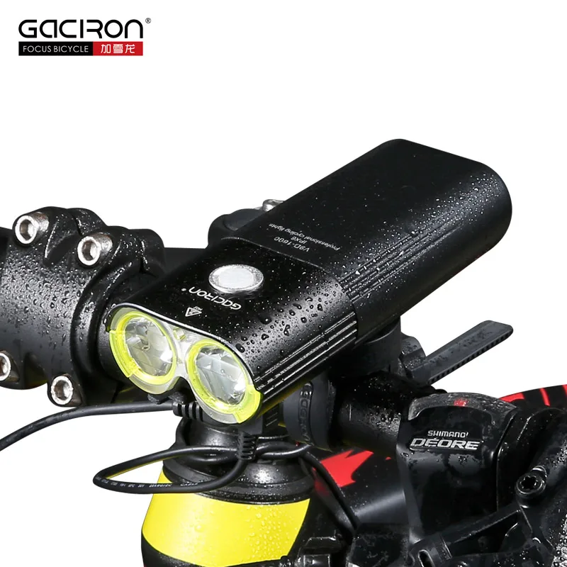 GACIRON Professional 1600 Lumens Bike Bicycle Light 5000mAh 18650 Power Bank Waterproof USB Rechargeable Bike Light Flashlight