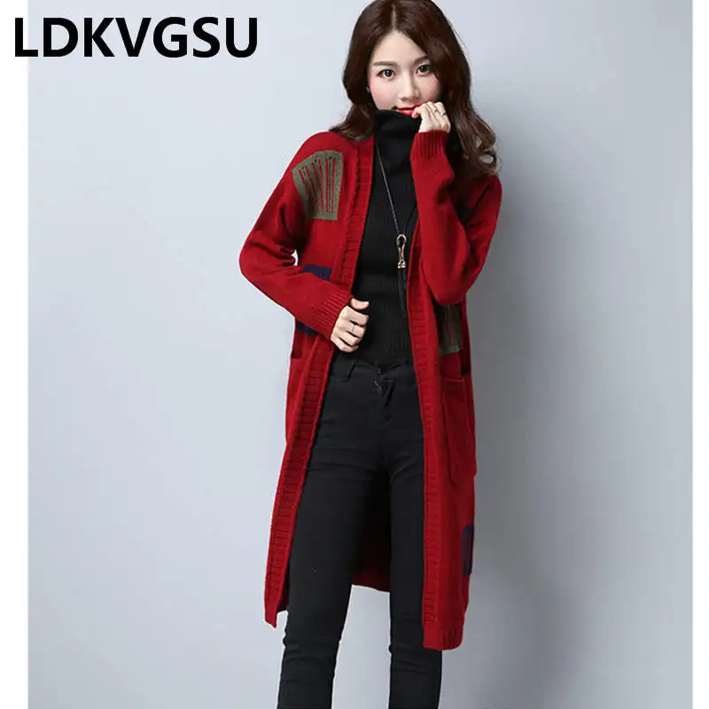 

2019 New Women Long Cardigans Trench Coat Spring Autumn Open Stitch Poncho Knitting Sweater Large Size Femme Overcoat Is069