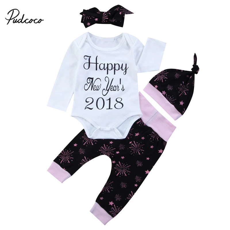 as the picture shows My First new year/ одежда для малышей комбинезон с длинными рукавами и буквенным принтом для новорожденных мальчиков+ штаны с принтом повязка на голову - Цвет: as the picture shows