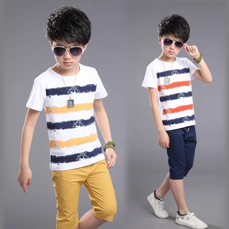 

Summer Clothing Sets Boys Cotton T-Shirts & Pants 2 Pcs Casual Boys Costume Suits Teenage Children Clothing 4 6 8 10 12 years
