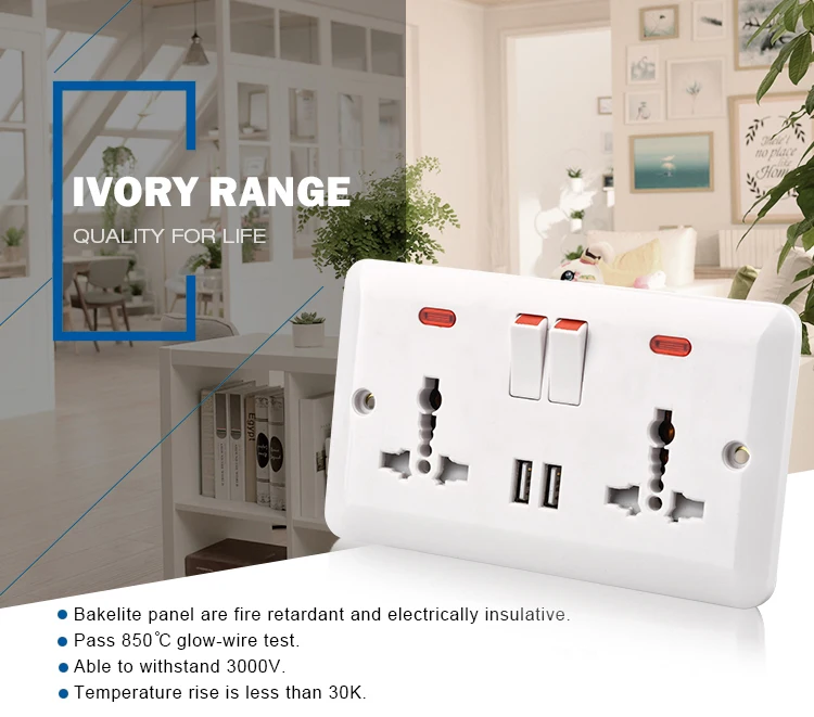 Настенная розетка, универсальная, 5 отверстий, двойной usb-порт для зарядки 2.1A, 146 мм* 86 мм, стандарт Великобритании, USB Коммутируемая розетка с индикатором