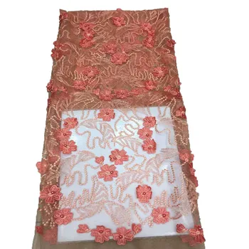 

2018 African 3D flowers lace fabric with beads with high quality for full dress/garment HJ666-2