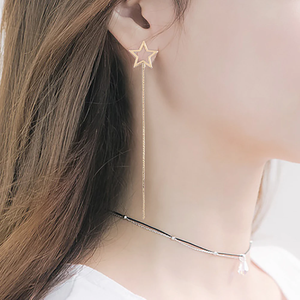 

Girl Cute Five-pointed Star Dangle Earring Long Linear Ear Rings Drop Jewelry