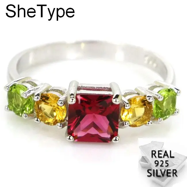 

2.4g Luxury Multi Color Rhodolite Garnet Citrine Peridot Gift For Woman's 925 Solid Sterling Silver Rings 21x6mm