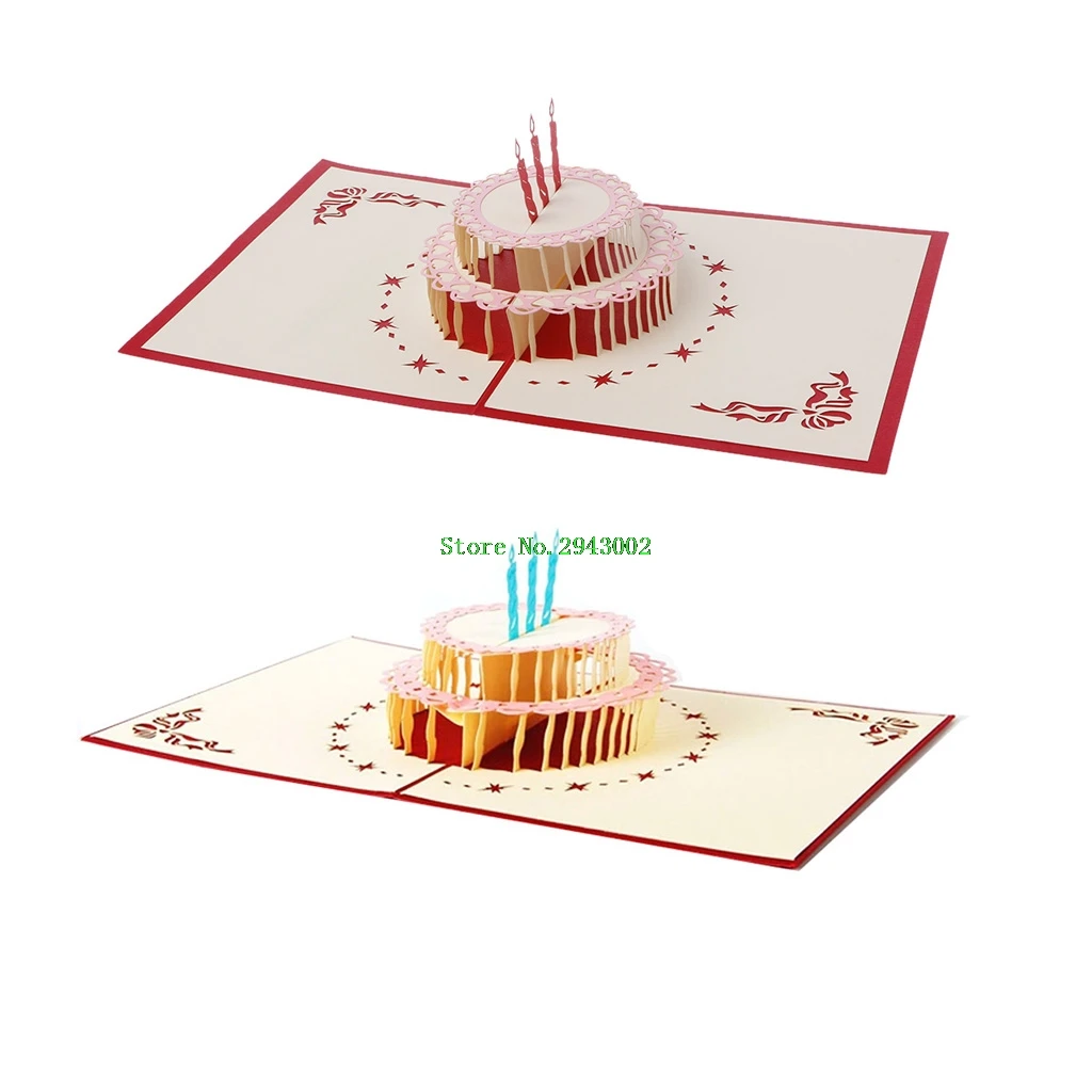 3D Pop Up Origami Kertas Laser Memotong Kartu Ucapan Lilin Kue Ulang