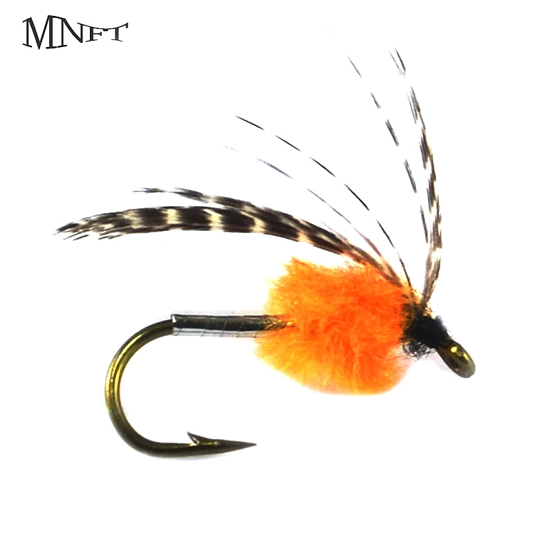 MNFT 10PCS Orange Nymph Pheasant Wings Mosquito Dry Hook Bass Fly Fishing Trout Bait Hooks 8#or6#