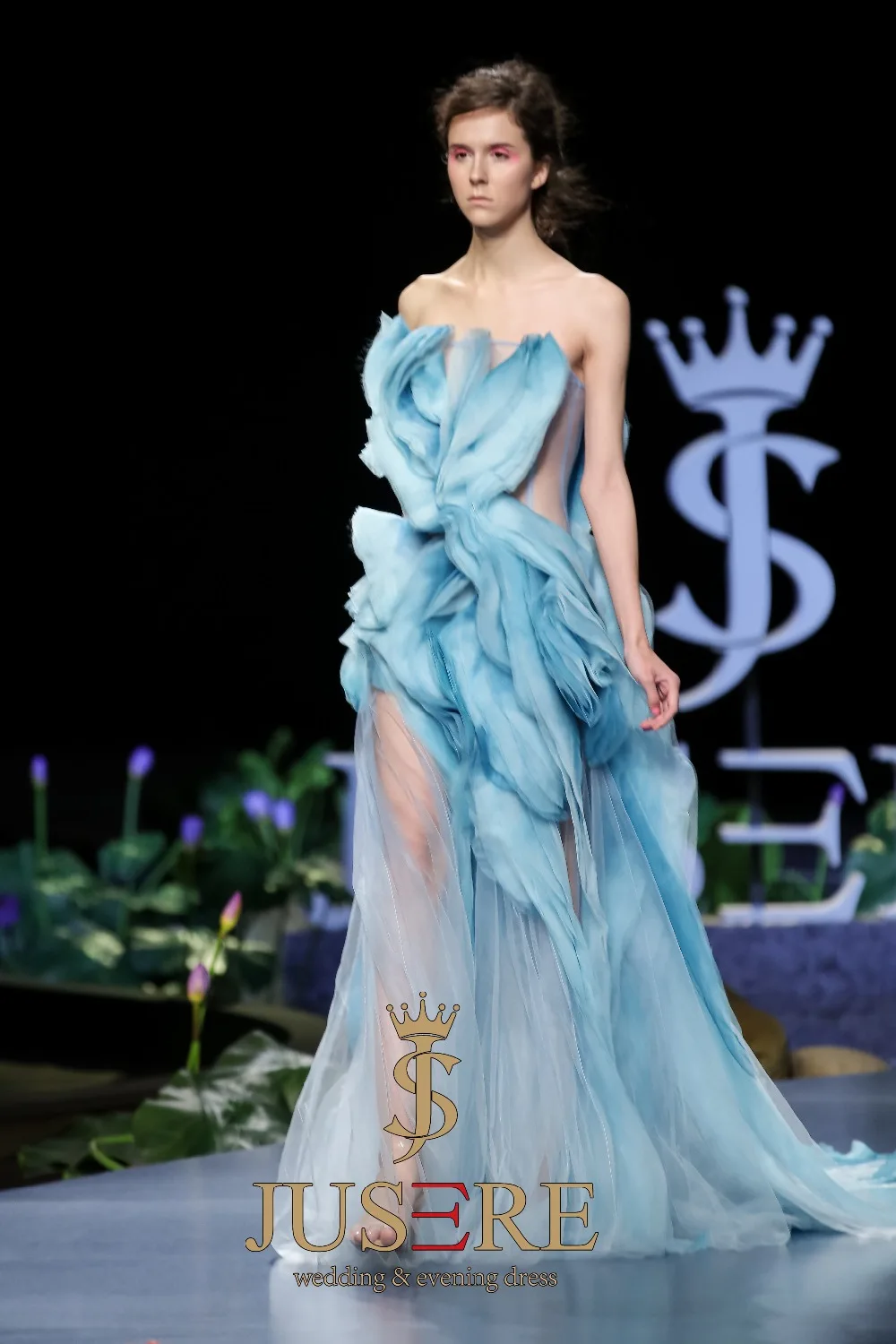 JUSERE SS модное синее длинное платье для выпускного вечера без бретелек прозрачное вечернее платье в пол длинное платье