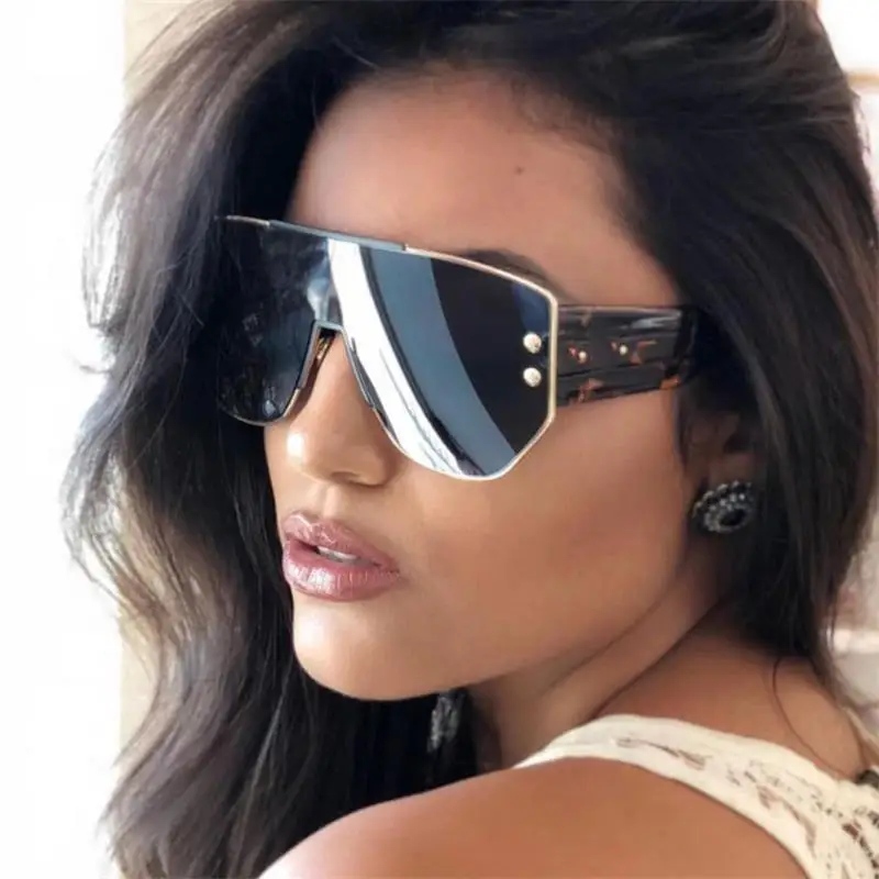 

Unique Italy Brand Sunglasses Women 2019 Fashion Designer Gold Black Flat Top Big Frame Square Sunglasses Men Shield Gla's'se's
