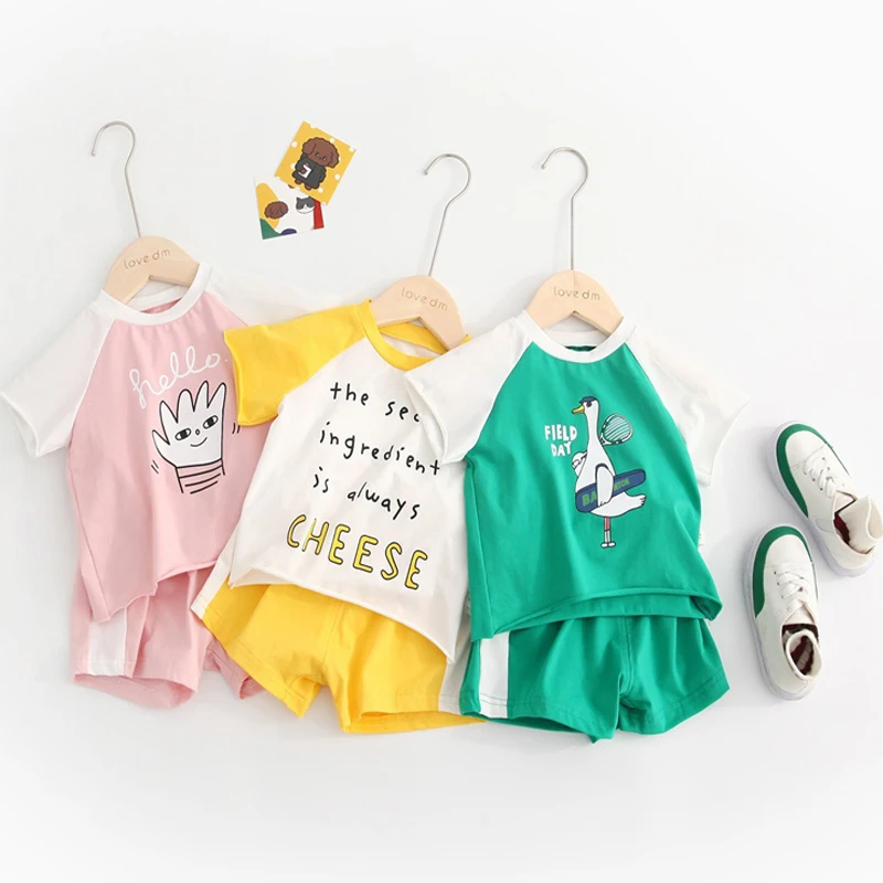 

OKLADY 2019 Baby Clothes Set Unisex Neutral Outfit For Girl Boy Sportwear Kid Tee Shorts Summer Letter Patchwork T Shirt Pants