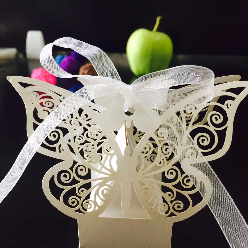 50 шт в наборе, полый, для конфет коробки свадебный подарочный пакет бумажный декор в виде бабочек с бантом для свадебной церемонии, душ сувениры для гостей праздника вечерние поставки