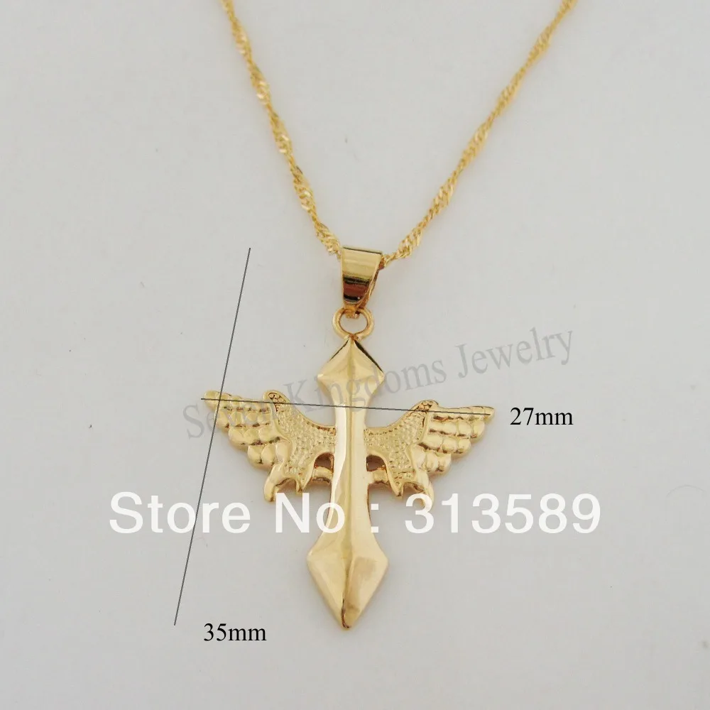 Min order 10$/Can mix design /- YELLOW GOLD OVERLAY GP 18&quot NECKLACE&ampJESUS CROSS GOD ANGEL WING SWORD PENDANT/Great Money Maker |