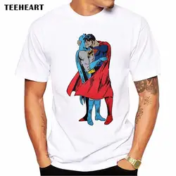 2017 Забавный супер герой поцелуй печатных футболка для Для мужчин с круглым вырезом короткий рукав Новинка Аниме Футболки