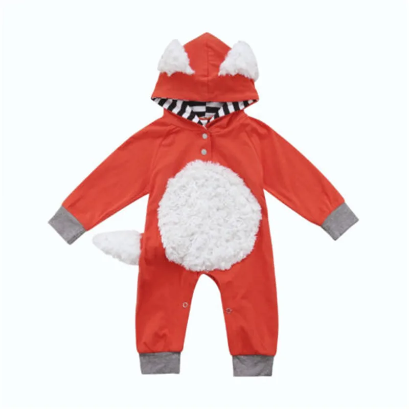 

CANIS Newborn Baby Boy Girl Kid Fox Rompers Long Sleeve Winter Jumpsuit Clothes Bebe Boys Outfit Costume Hooded Baby Rompers