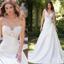 Очаровательные атласные возлюбленные декольте съемные плечевые ремни A-Line Свадебные платья с бисером кружева аппликации свадебное платье