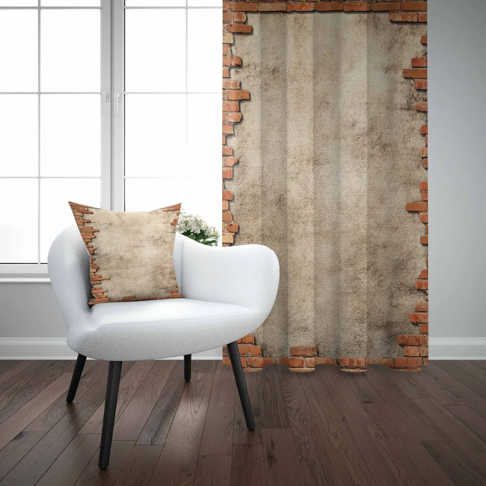 

Else Brown Brick Wall Stones Vintage Aging 3D Print Living Room Bedroom Window Panel Curtain Combine Gift Pillow Case