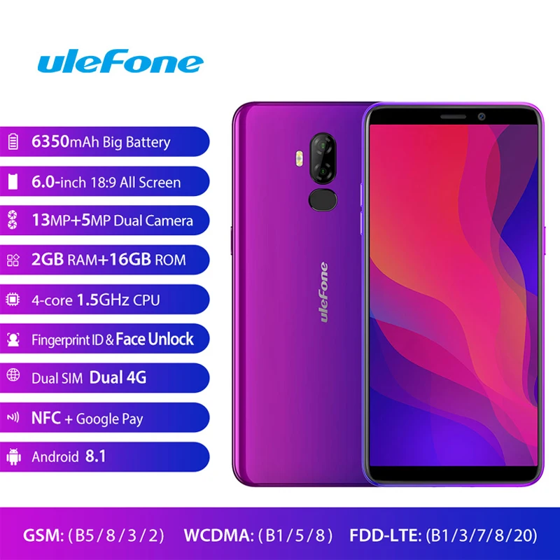 Ulefone Power 3L 6 "18:9 смартфон на Android 8 1 четырехъядерный процессор MTK6739 2 ГБ + 16 Гб 13 МП 5