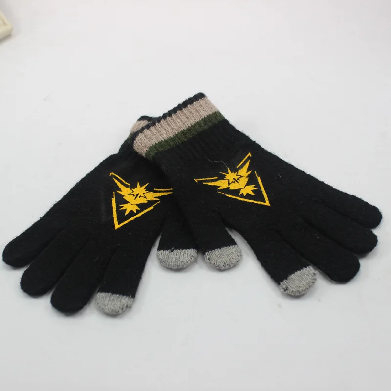 Stretch Knit Winter Warm Gloves Cartoon Anime Pokemon Go Embroidery Wool Knitting Touchscreen Tactical Glove For Men Women