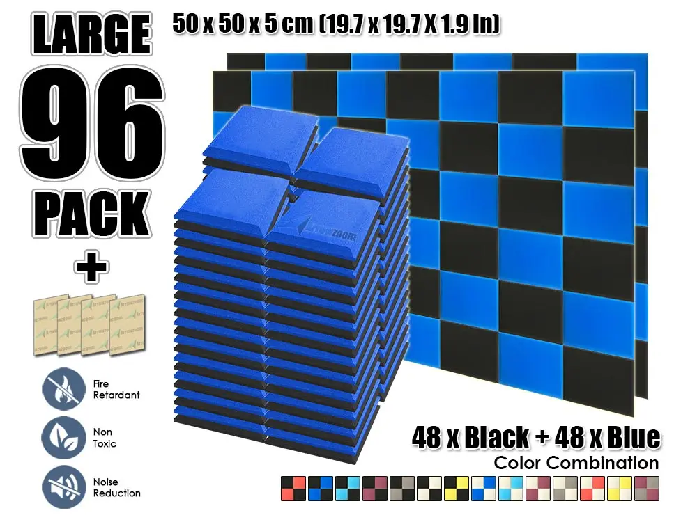 Arrowzoom 96 шт. 19," x 19,7" x 1," Цветная комбинация плоская коническая плитка студия Звукопоглощающая Панель акустическая обработка пены - Цвет: Black and Blue