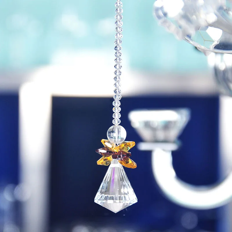 

H&D Clear Crystal Diamond Shape Chandelier Decor Pendant Rainbow Maker Guardian Angel Hanging Prism Suncatcher Window Decor Gift