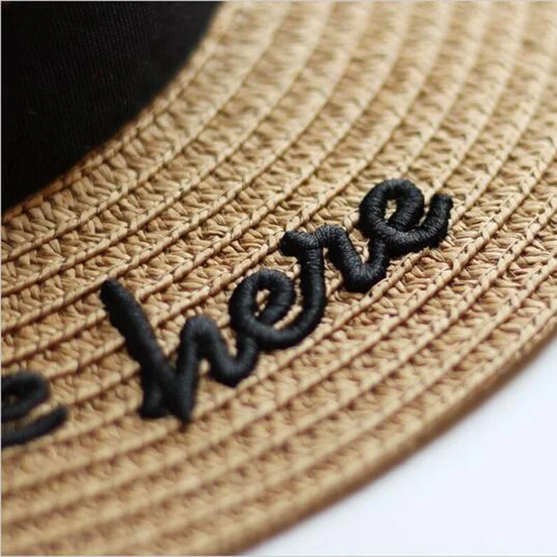 Seioum, корейский стиль, вышивка, надпись, шляпа-канотье, летняя лента, Круглый бант, плоский верх, широкие поля, соломенная шляпа, Женская фетровая шляпа, Панама