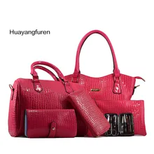 6 teile/los Hohe kapazität Top-Griff Tasche berühmte marke frauen schultertasche Alligator grain Handtasche + Crossbody Tasche + rse + Wallet Q1