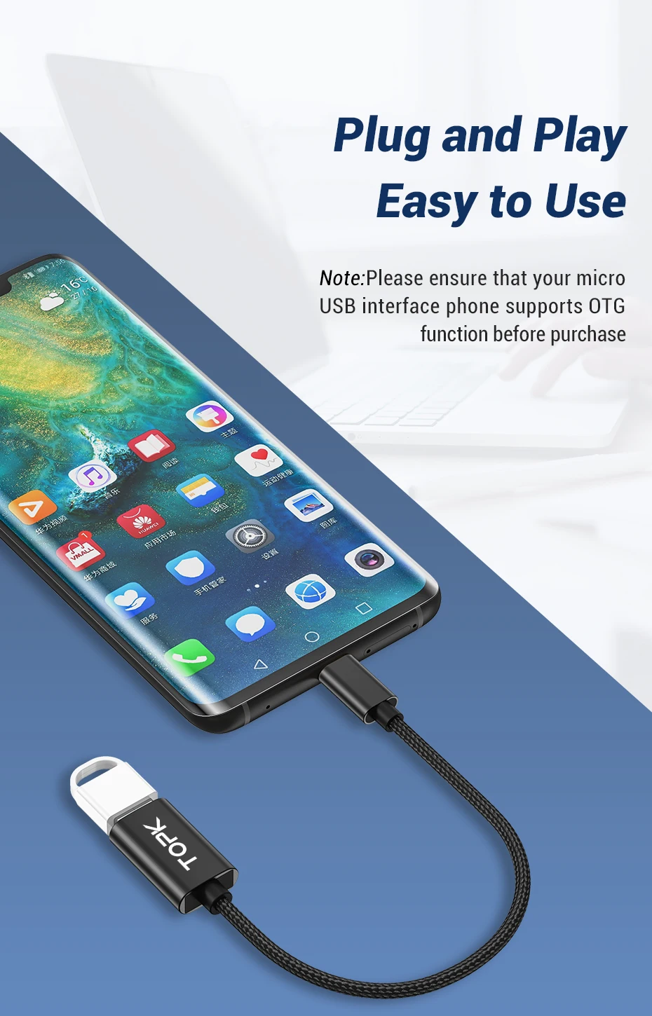 TOPK Micro USB OTG кабель адаптер для samsung Xiaomi huawei USB разъем Android USB 2,0 OTG адаптер