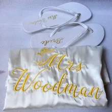 Вышитый логотип Атласный халат на заказ набор тапочек свадебный день рождения персонализированные подружки невесты подарок для невесты