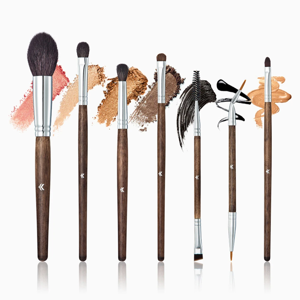 

7 Pcs Wood Handle Basic Beauty Tool Oblique Eyelash Eyebrow Makeup Brush Set