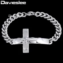 Davieslee 3-Слои крест браслеты с подвесками для мальчиков Мужская цепочка с крупными звеньями кубинской Нержавеющая сталь, Серебристый; Высота танкетки 8 мм DKB550