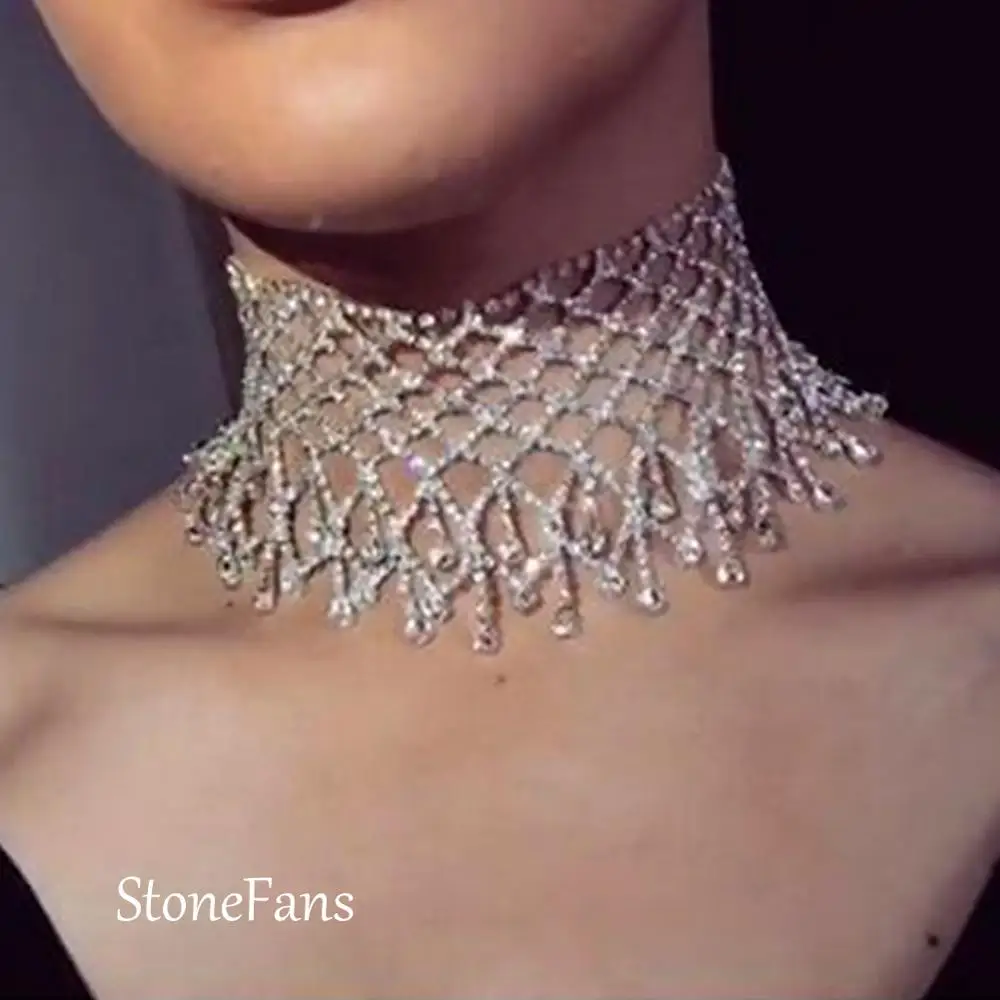 StoneFans ожерелье-чокер со стразами ожерелье для девочек Роскошная цепочка с кисточкой колье ожерелье воротник свадебное ювелирное изделие подарок