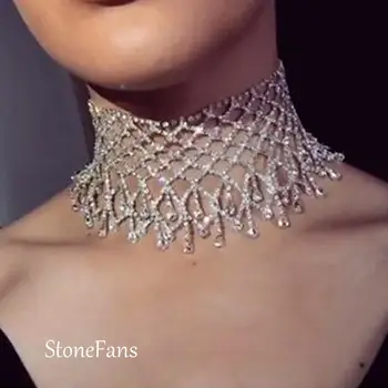 

StoneFans Crystal Rhinestone Choker Necklace Statement for Girls Luxury Chain Tassel Choker Necklace Collar Wedding Jewelry Gift