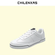 CHILENXAS 2017 Spring Summer Leather Shoes Men Casual Breathable Lace-up Waterproof Comfortable New Fashion Solid White