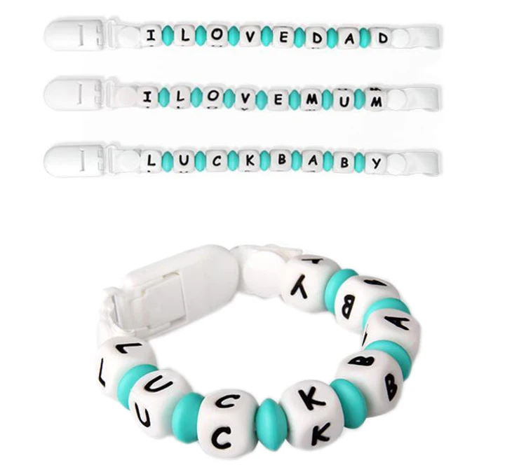 100pc Silicone Letter Beads for Insert Name on Pacifier Chain Clips 10MM 12MM Chewing Alphabet Beads for Baby Necklace Teethers