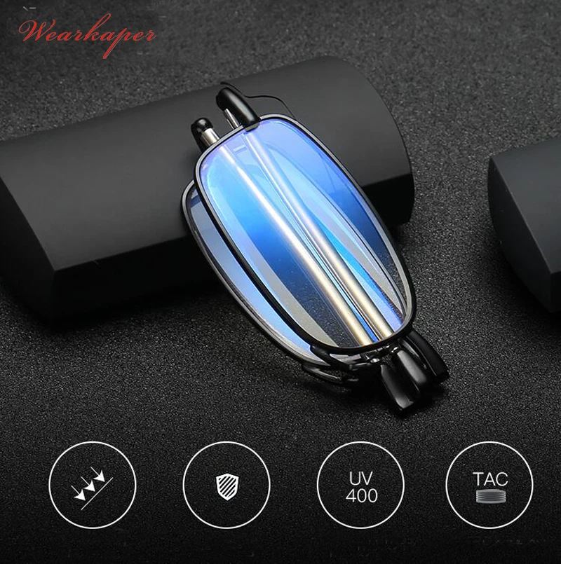 

WEARKAPER Aniti Bue Light Ray Folding Reading Glasses Men Women Rotating Diopter Optical Computer Glasses Spectacles Oculos
