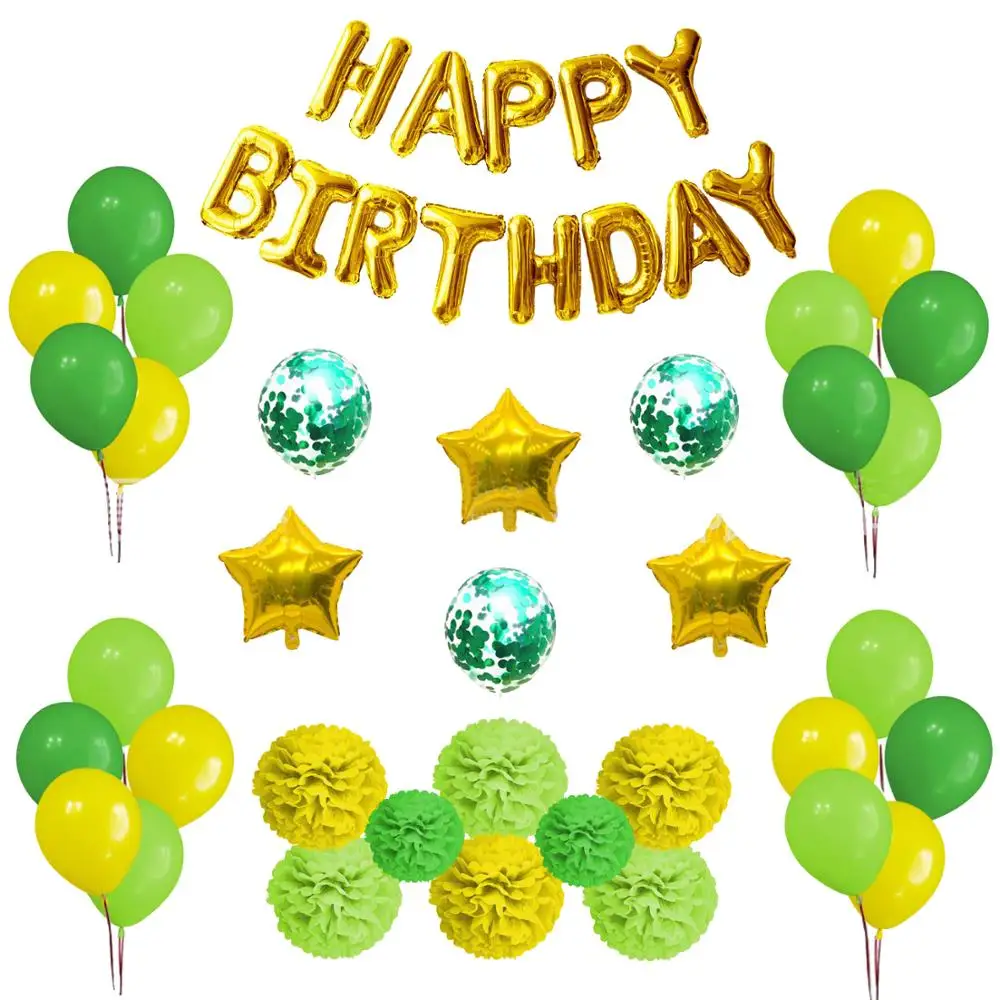 Whole Set Summer Green Yellow Balloon Paper Pom Poms Energetic Baby Shower Birthday Party Decoration Kids Hanging Decor nHD | Дом и сад