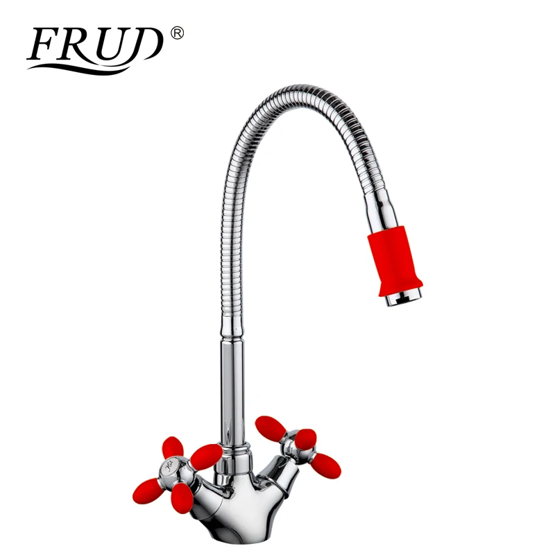 

FRUD 1 Set Red Kitchen Faucets Cold and Hot Flexible Kitchen Tap 360 Degree Rotation Single Hole Kitchen Sink Faucet R43127-10