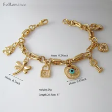 Минимальный заказ 10$/можно смешивать дизайн " желтое золото GP заполненный латунный злой глазной замок ключ сердце тапочки Обезьяна Браслет подвеска стрекозы